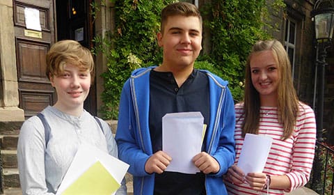 Charlotte Carver, Daniel Costello and Alice Windsor celebrate their GCSE results