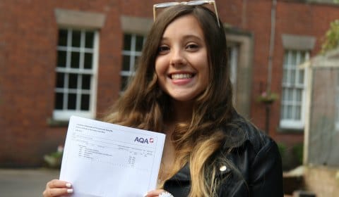 Student Charlotte Sinclair with her GCSE results