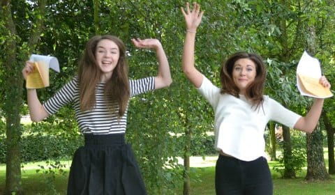 Florence Best and Amy Wright celebrating their results