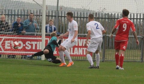 Nick Wellecomme finds the net. Pic: Dave Birt