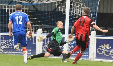 Ashley Grayson makes it 4-0 to complete Chasetown's misery. Pic: Dave Birt