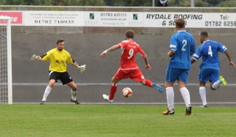 Nick Wellecomme puts Chasetown FC in front. Pic: Dave Birt