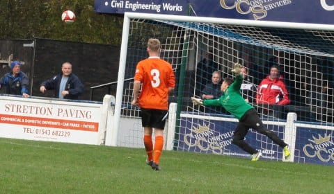 The Spalding keeper can't get near Lee Butler's free-kick. Pic: Dave Birt
