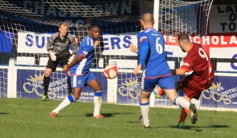 Lee Potts fires towards goal. Pic: Dave Birt