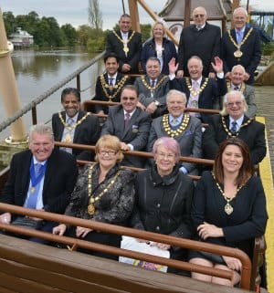 Civic leaders on the pirate ship at Drayton Manor. Pic: Sam Bagnall