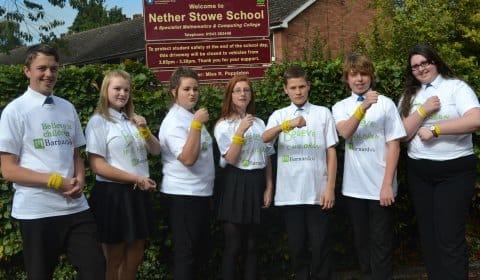 Bradley Brook-Egan, Megan Johnson, Chloe Truman, Tanesha Collinson; Thomas Sabunas, Zachary Reynolds and Melody Robertson wearing their new Upside Online wristbands