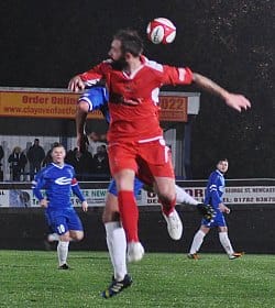 Nick Wellecomme wins the ball in the air. Pic: Pamela Mullins
