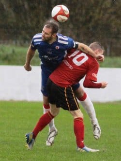 Chris Slater tussles with Billy Law. Pic: Dave Birt