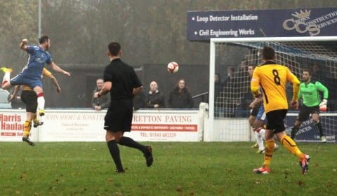 The ball heads goalwards after Danny Edwards' header. Pic: Dave Birt