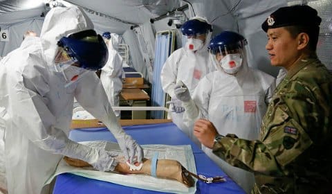 NHS staff undergoing Ebola training at a facility in York before heading to Africa