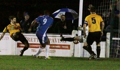 Nathan Waite opens the scoring for Chasetown. Pic: Dave Birt