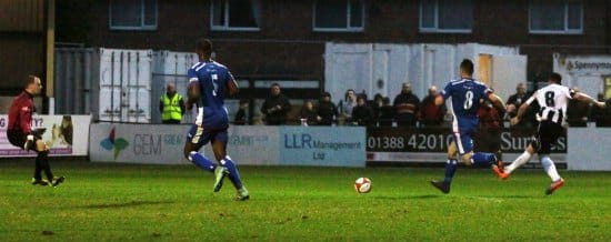 Shane Henry makes it 3-0 to Spennymoor. Pic: Dave Birt