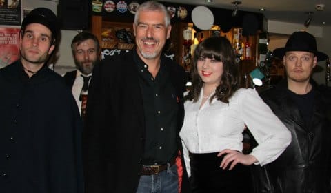 Dan Anketell as Officer Crabtree, Ian Parkes as Rene, Grace Deavall as Yvette and John Cleaver as Herr Flick, with Arthur Bostrom (centre)