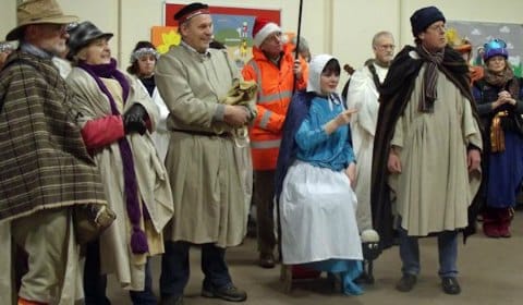 Members of the cast are pictured in rehearsal for last year’s production of the Late Night Nativity