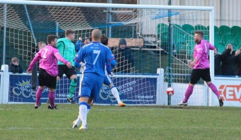 Danny Edwards opens the scoring. Pic: Dave Birt