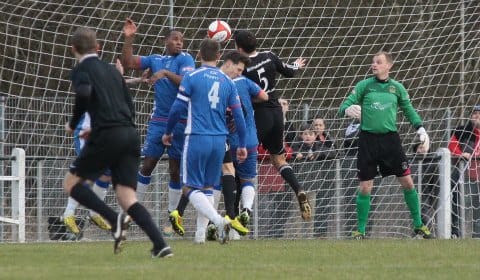 Jamie McAteer puts Coalville in front. Pic: Dave Birt
