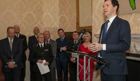 Chancellor George Osborne speaking at a Downing Street reception. Pic: Police Mutual