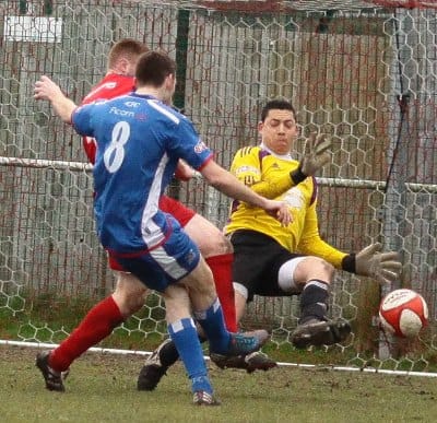 Richard Davies fires wide of the target. Pic: Dave Birt
