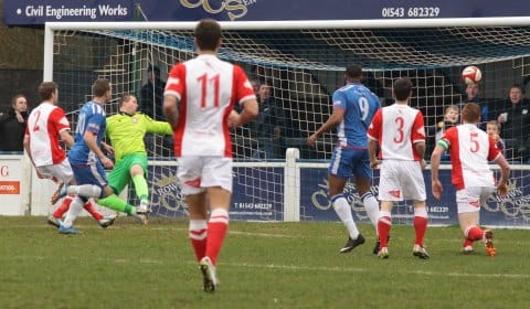 Paul Sullivan fires Chasetown in front. Pic: Dave Birt