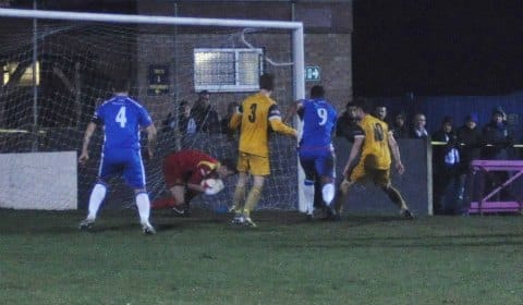 Nathan Waite closes in on the Tividale goal. Pic: Pamela Mullins