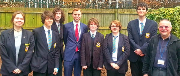 Chris Worsey meets pupils and teachers during his visit to King Edward VI School