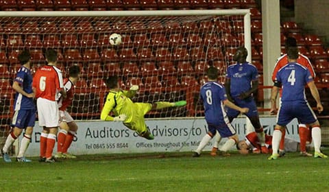 Danny Griffiths makes it 3-1 to Chasetown. Pic: Dave Birt