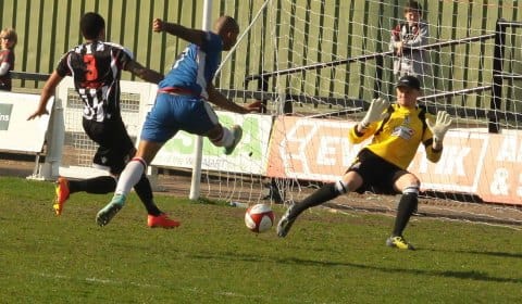 Nick Turton fires home for Chasetown. Pic: Dave Birt