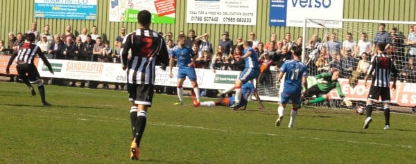 James Dance's effort finds the back of the Chasetown net. Pic: Dave Birt