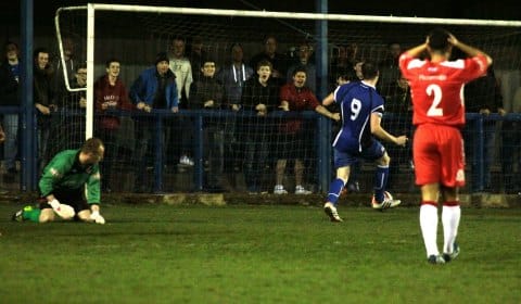 Tim Grice taps in after a defensive mix up. Pic: Dave Birt