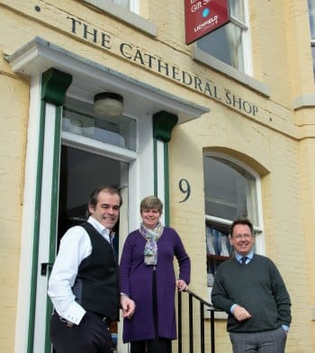 Simon Price, Cathedral Shop manager Anne Waller and Jason Dyer outside the Cathedral Shop