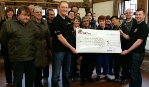 David Nuttall and Greg Pitts from Lichfield Round Table present Friends 2 Friends with a donation of £2,000