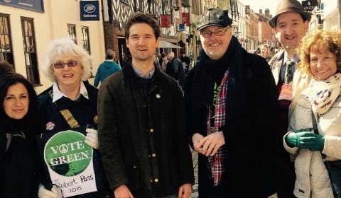 The Green Party's Fiona Gomez, Anne Critchley, Rob Pass, Mat Hayward, Simon Partridge and Linda Jones