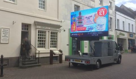 The mobile screen advertising Poundworld. Pic: Nigel Adie