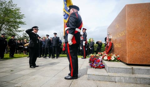 Staffordshire’s Chief Fire Officer Peter Dartford laying a wreath at the memorial
