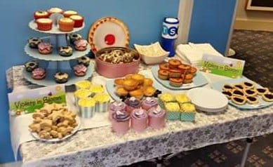 The cakes on sale in the Lichfield branch of TSB in aid of Violets in Bloom