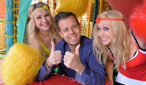 Fun House host Pat Sharp with twins Melanie and Martina