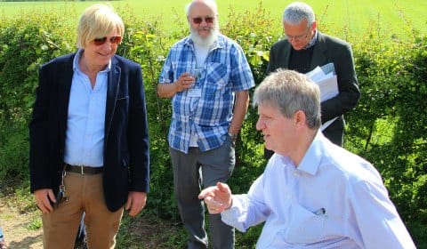 Michael Fabricant MP chats to Canal and River Trust accessibility consultant Phil Chambers, watched by Peter Buck, LHCRT engineering director, and Alan Johnson, CRT heritage consultant