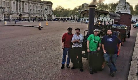 The steam tractor team outside Buckingham Palace