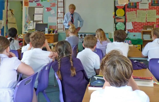 Michael Fabricant talking to pupils at St Joseph's RC Primary School
