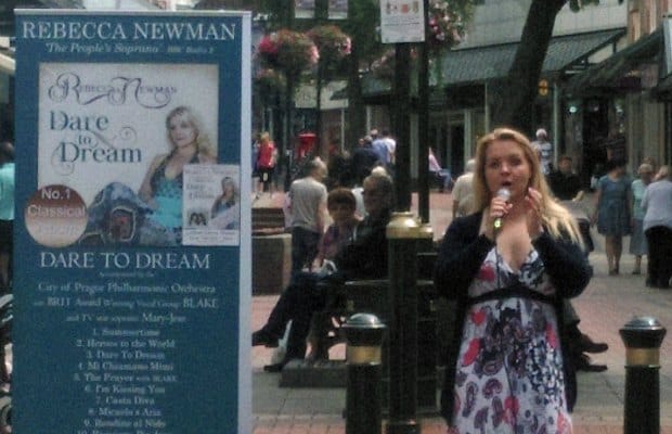 Rebecca Newman busking in Lichfield