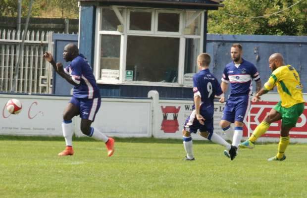 Karl Hawley fires Stourbridge in front. Pic: Dave Birt