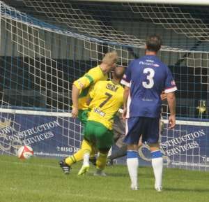 Matt Dodds makes it 2-0 to Stourbridge. Pic: Dave Birt