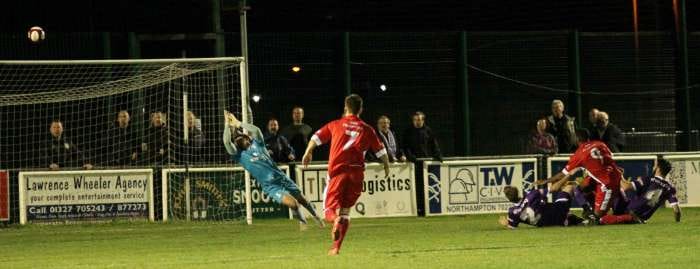Nathan Waite fires an effort over the bar. Pic: Dave Birt