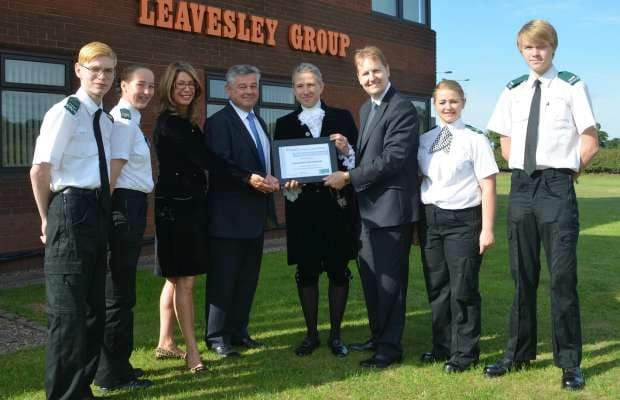 Cadets Mitchell Wordley, Victoria Vince, Deputy Police and Crime Commissioner Sue Arnold, James Leavesley, High Sheriff Johnny Leavesley, Police and Crime Commissioner Matthew Ellis, and cadets  Ellie Gould and Joe Williscroft
