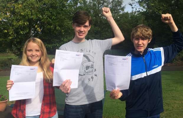 Jasmine Fox, Noel Whelan and Jay Kirby celebrating their GCSE results