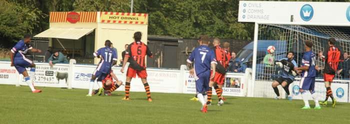 Nathan Waite opens the scoring. Pic: Dave Birt