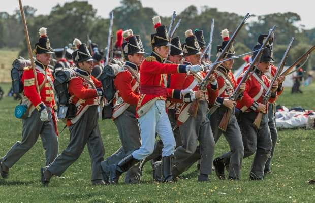 A group of redcoat re-enactment soldiers