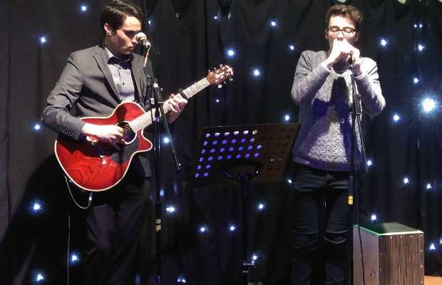 Chris and Dan performing on the Garrick community stage
