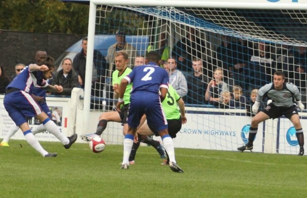 Chasetown take the lead through James Dance. Pic: Dave Birt