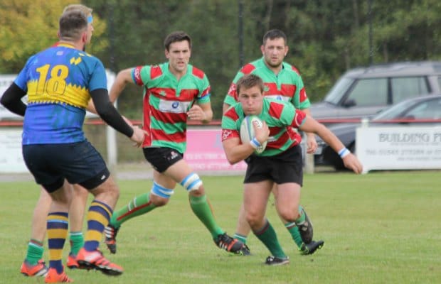 A determined Ian Jones tries to exploit a gap in the Cannock line. Pic: Joanne Gough